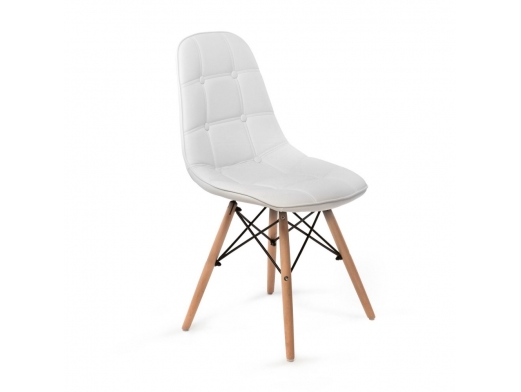 Silla blanca capitoné con patas de madera  merkamueble