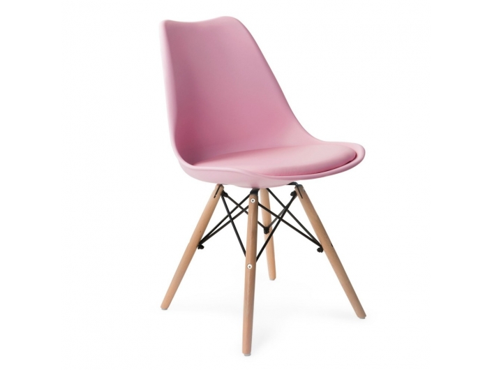 Silla rosa con cojín fijo y patas de madera  merkamueble