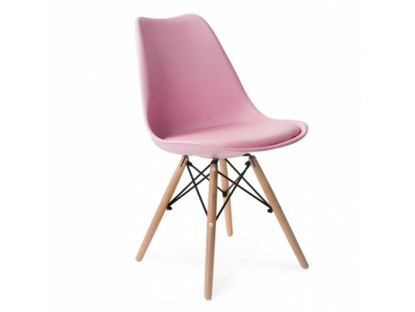 Silla rosa con cojín fijo y patas de madera  merkamueble