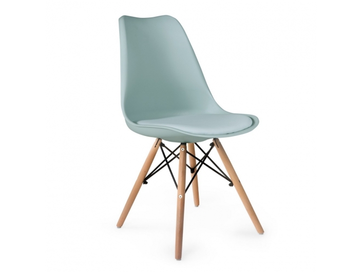 Silla color agua con cojín fijo y patas de madera  merkamueble