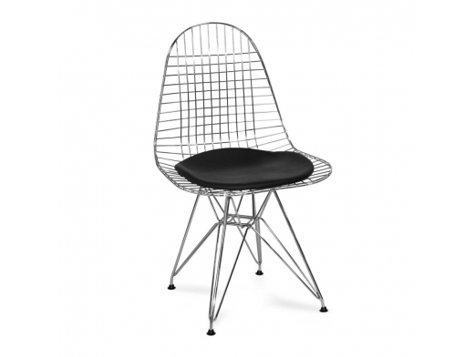 Silla de acero cromado con cojín negro  merkamueble
