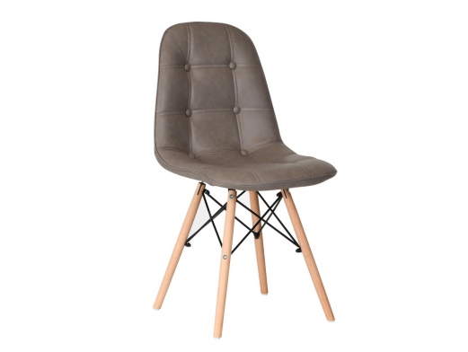 Silla marrón capitoné con patas de madera  merkamueble