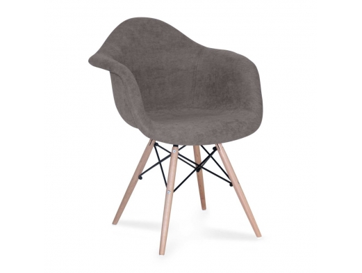 Sillón tapizado gris con patas de madera  merkamueble