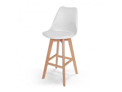 Taburete blanco con patas de madera de haya  merkamueble