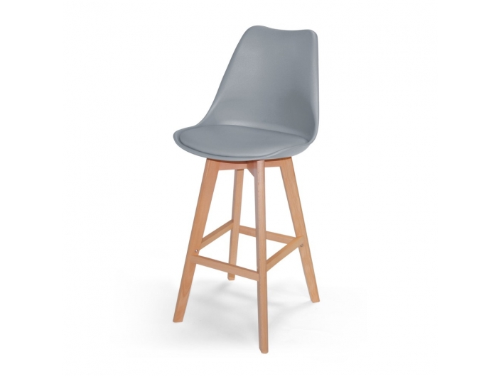 Taburete gris con patas de madera de haya  merkamueble