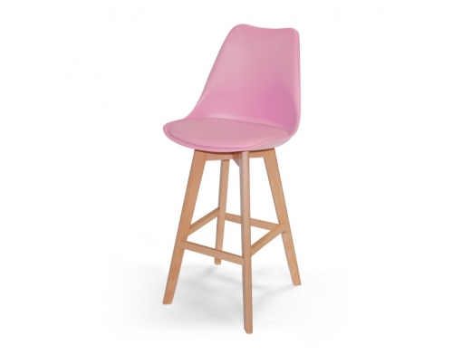 Taburete rosa con patas de madera de haya  merkamueble