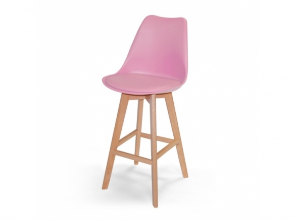 Taburete rosa con patas de madera de haya  merkamueble