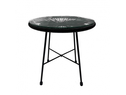 Mesita negra redonda con cristal y patas de acero 50 cm  merkamueble