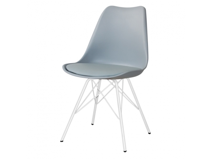 Silla gris con patas metálicas blancas  merkamueble