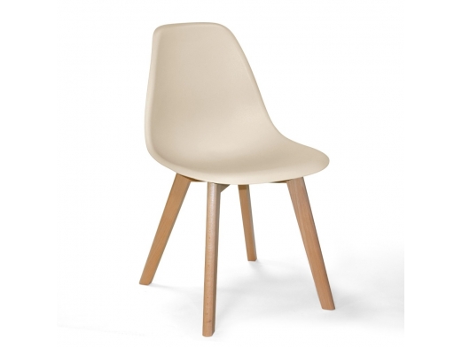 Silla color arena con patas rectangulares de madera  merkamueble