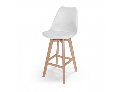 Taburete blanco 65 cm con patas de madera  merkamueble