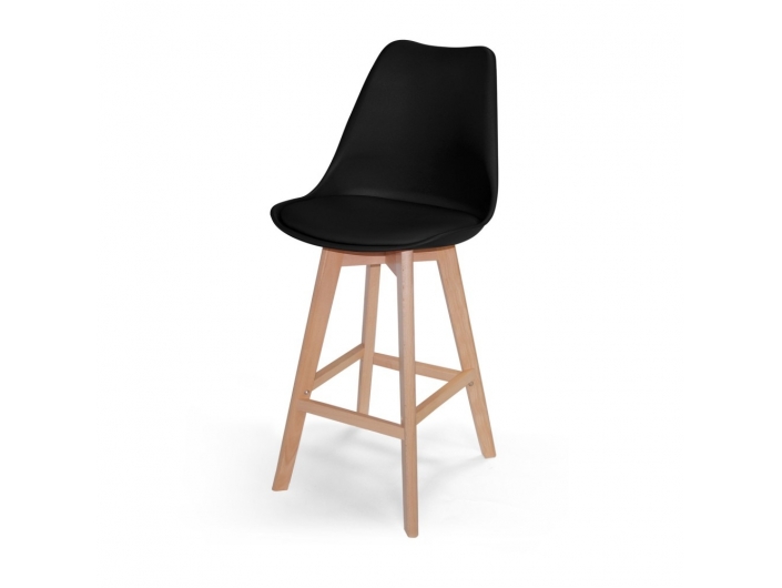Taburete negro 65 cm con patas de madera  merkamueble