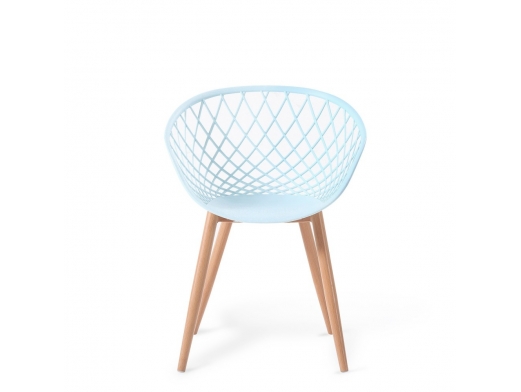 Silla infantil azul rejilla y patas metálicas color haya  merkamueble