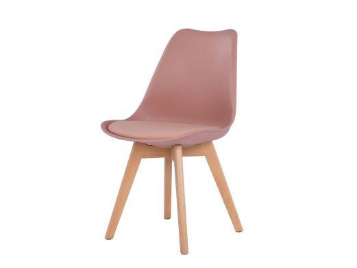 Silla rosa nude con asiento y patas madera rectangulares  merkamueble