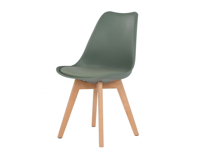 Silla color verde patas rectangulares madera  merkamueble