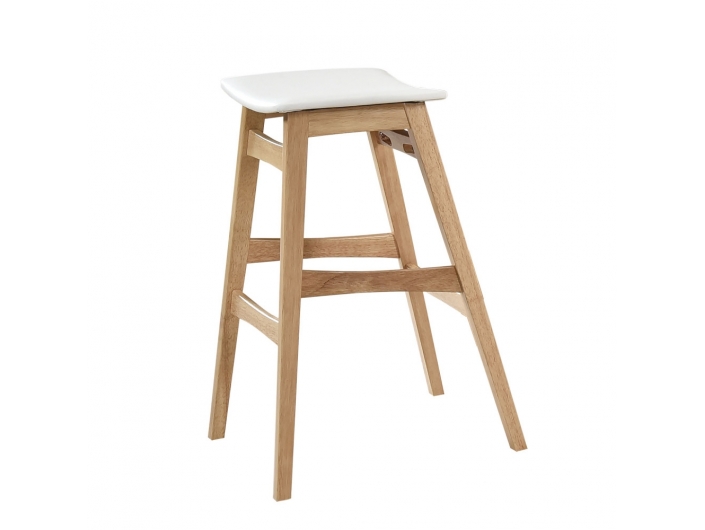 Taburete alto de madera con asiento blanco  merkamueble