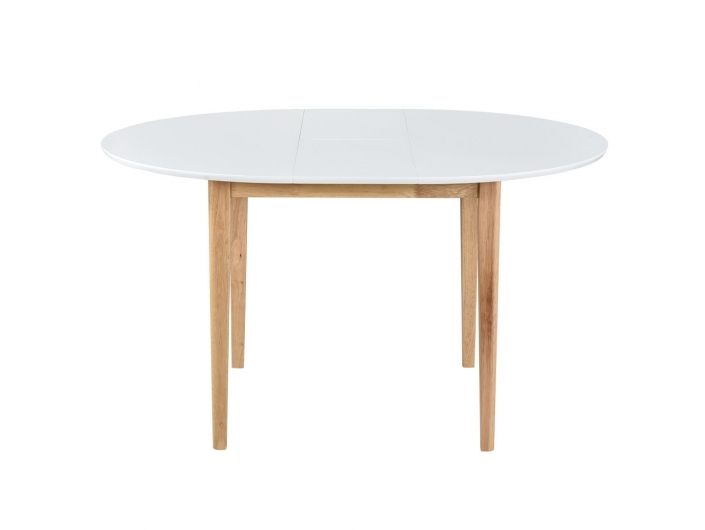 Mesa redonda extensible color blanco y patas madera  merkamueble
