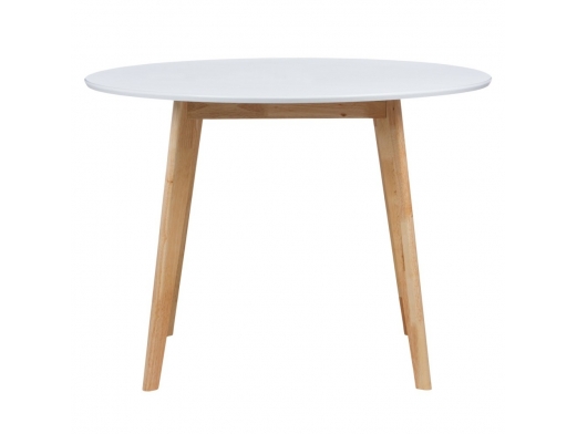 Mesa redonda blanca y patas madera  merkamueble