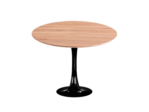 Mesa redonda color madera con pie central negro 90 cm  merkamueble