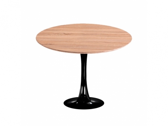 Mesa redonda color madera con pie central negro 90 cm  merkamueble