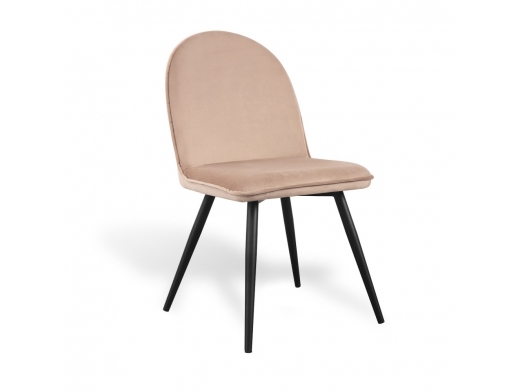 Silla de terciopelo color arena y patas metálicas negras  merkamueble