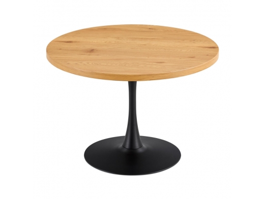 Mesa redonda de madera con patas negras 110 cm  merkamueble