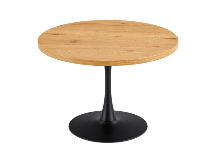 Mesa redonda de madera con patas negras 110 cm  merkamueble