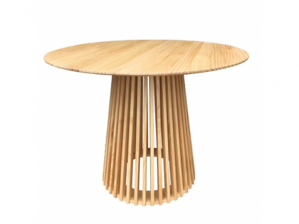 Mesa redonda madera barnizada 100 cm  merkamueble