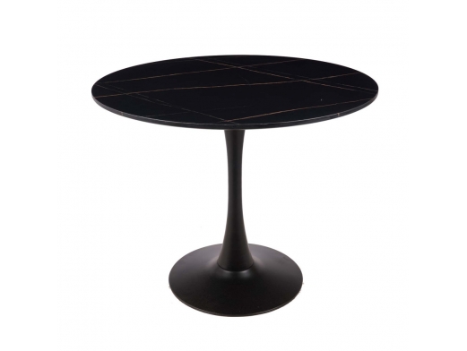Mesa con efecto mármol negra con pie central 90 cm  merkamueble