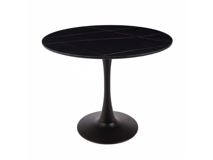 Mesa con efecto mármol negra con pie central 90 cm  merkamueble