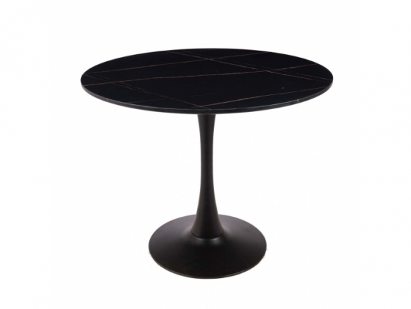 Mesa con efecto mármol negra con pie central 90 cm  merkamueble
