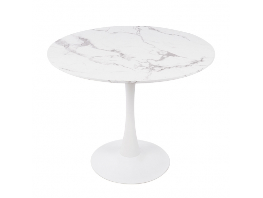 Mesa con efecto mármol blanca con pie central 90 cm  merkamueble