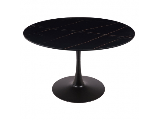 Mesa con efecto mármol negra con pie central 120 cm  merkamueble