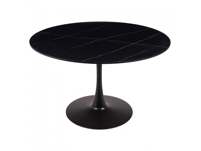 Mesa con efecto mármol negra con pie central 120 cm  merkamueble