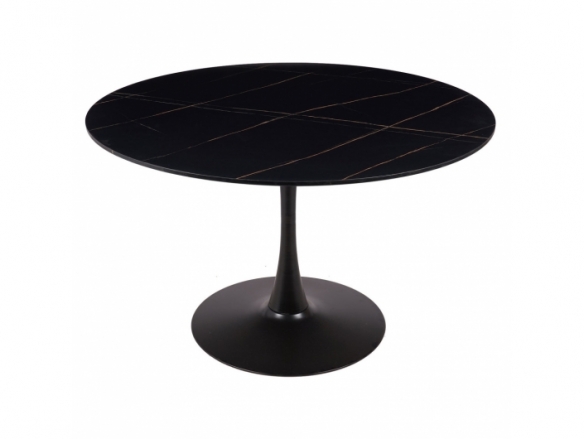 Mesa con efecto mármol negra con pie central 120 cm  merkamueble