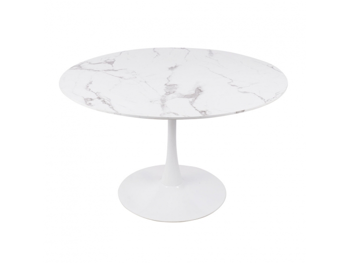 Mesa con efecto mármol blanca con pie central 120 cm  merkamueble