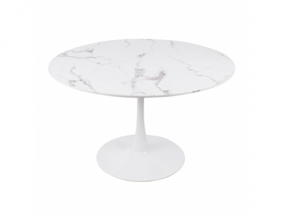 Mesa con efecto mármol blanca con pie central 120 cm  merkamueble