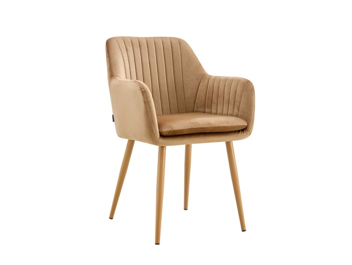 Sillón de terciopelo color arena con patas metálicas  merkamueble