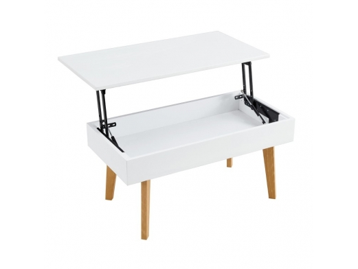 Mesa de centro elevable blanca y patas madera  merkamueble 2