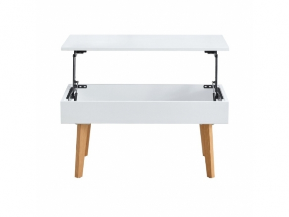 Mesa de centro elevable blanca y patas madera  merkamueble