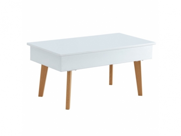 Mesa de centro elevable blanca y patas madera  merkamueble