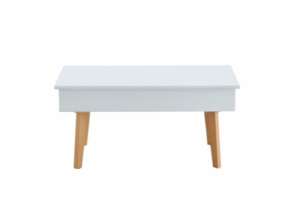 Mesa de centro elevable blanca y patas madera  merkamueble