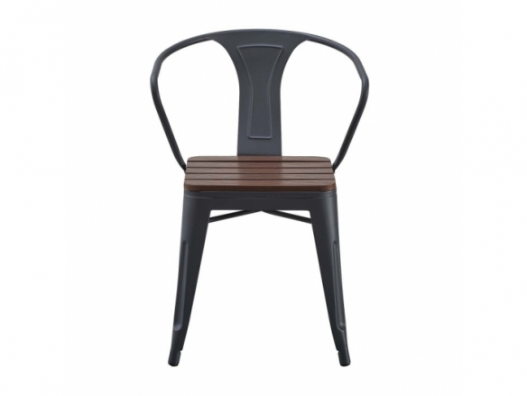 Silla efecto madera oscura y patas metal negras  merkamueble