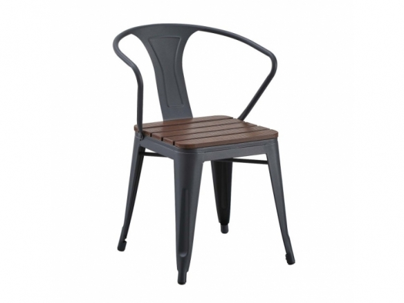 Silla efecto madera oscura y patas metal negras  merkamueble