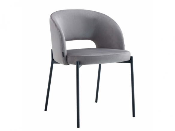 Silla terciopelo gris con patas negras  merkamueble
