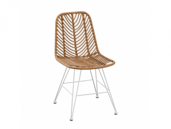 Silla trenzada con patas metálicas blancas  merkamueble