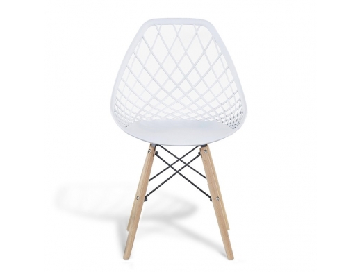 Silla blanca de rejilla y patas en madera  merkamueble 2