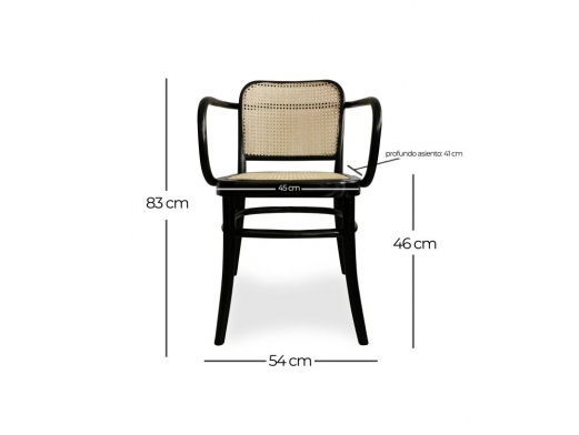 Sillón madera maciza olmo color negro con ratán natural  merkamueble 2