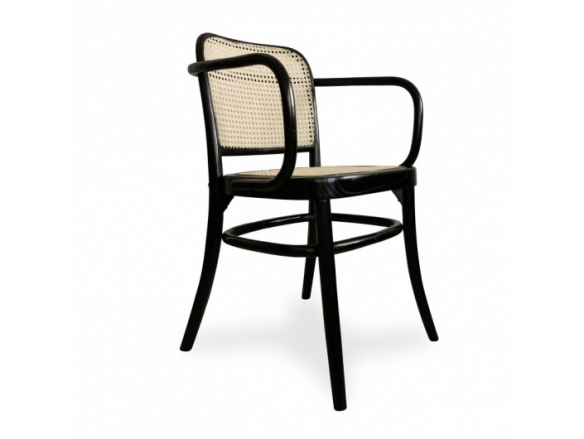 Sillón madera maciza olmo color negro con ratán natural  merkamueble