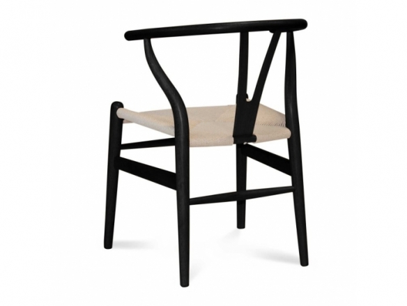 Silla madera de olmo lacado en negro y asiento de ratán trenzado  merkamueble